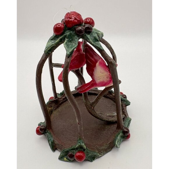Vintage Birdcage Christmas Tree Ornament with Red Birds Holly Berry Accent - Picture 9 of 9